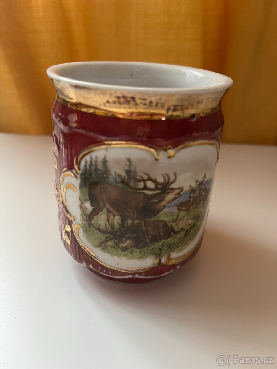 Starý hrnek - kafáč 3 ks; motivy - koně, krávy, jelen, srny - 14