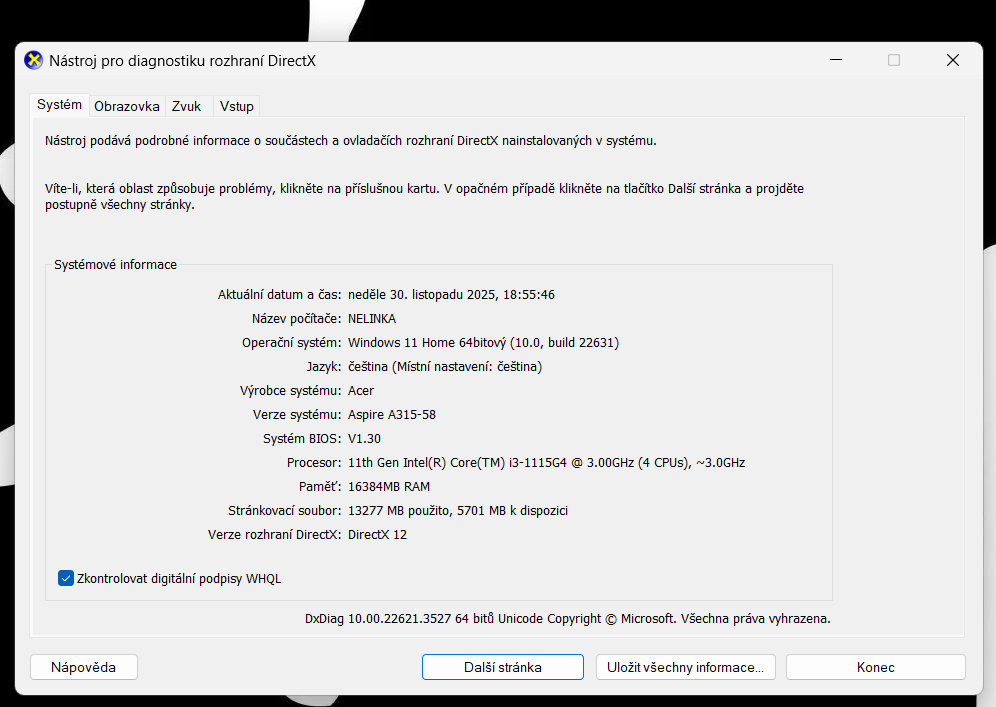 Prodám notebook Acer Aspire 3 (A315-58). - 14