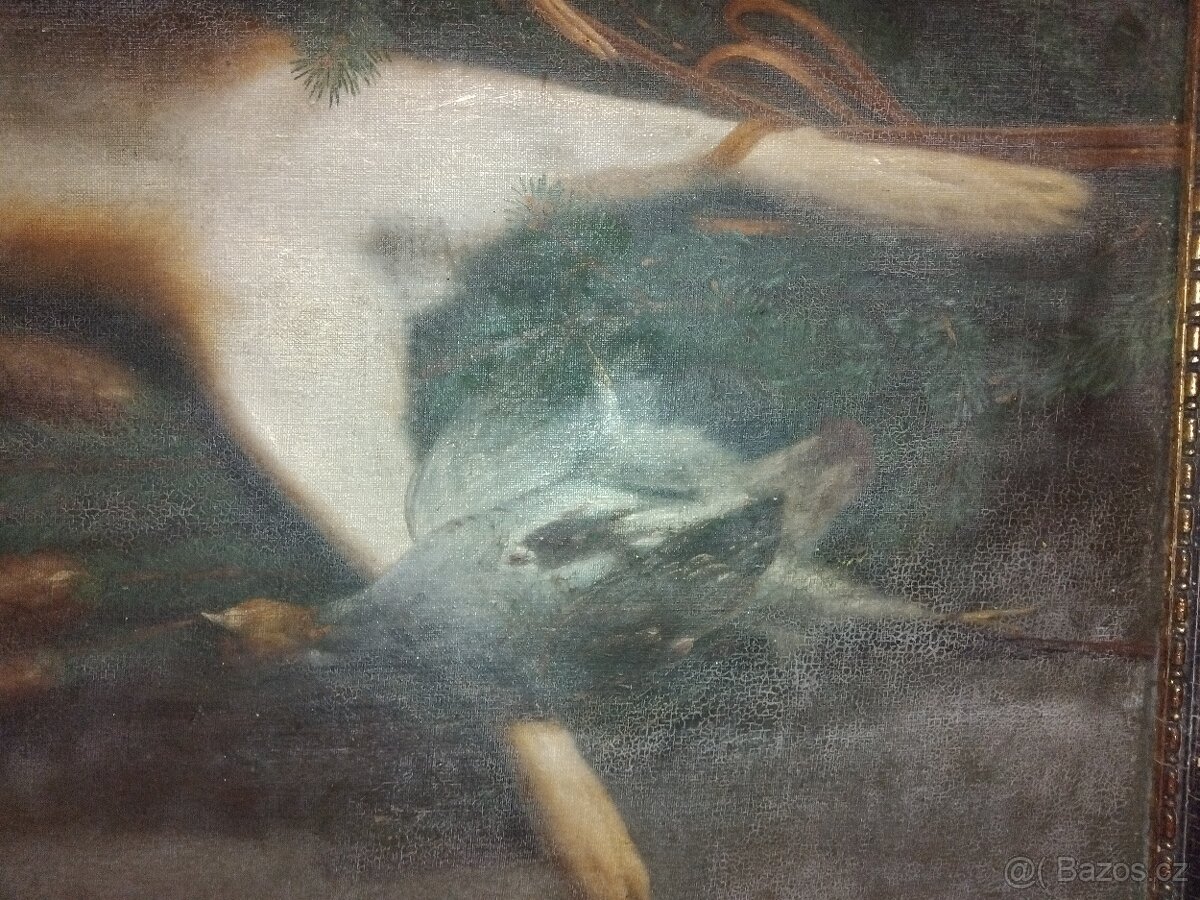 Starožitný obraz lovecké zátiší 110cm x 85cm - 14