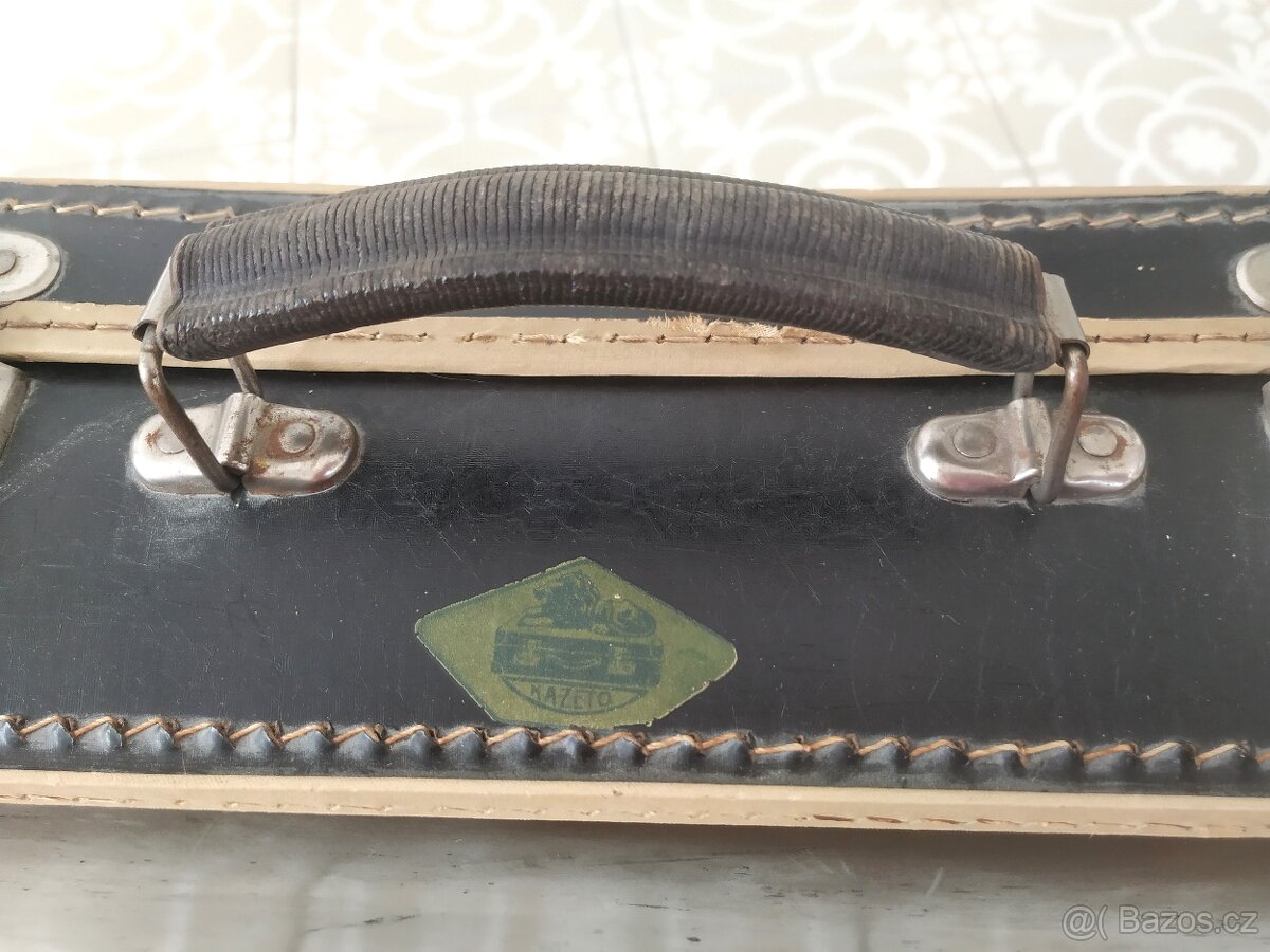 Starý retro kufr koženka Kazeto hnědý - 14