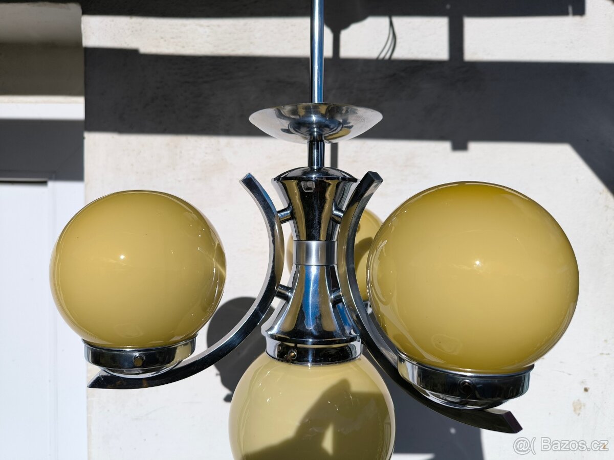 Starožitný Art Deco chromový lustr - 20-30. léta - 14