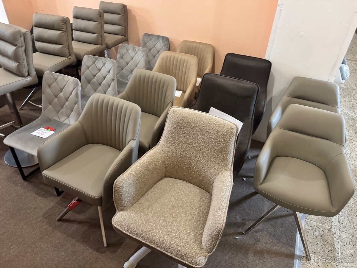 NOVÉ 6x béžové křesílka-židle vintage kov podnož - 14