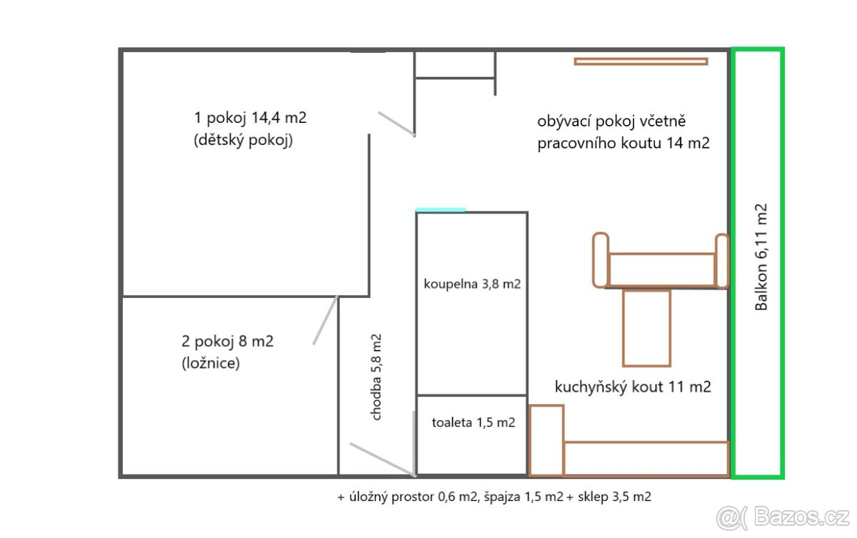 Prodej, byt 3+kk, CP 70,11 m2, Králův Dvůr - 14