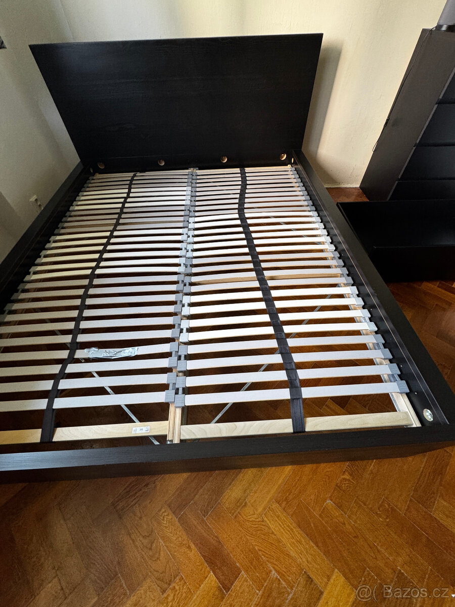 Rám postele, IKEA MALM černohnědá dýha + rošty LÖNSET - 14