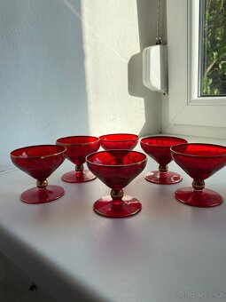 Vintage sada rubínových skleniček - 18 ks - 14