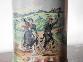 Starožitný historický cyklistický kameninový korbel - bier s - 14