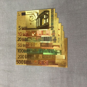 Pozlacená bankovka 24k, suvenýr, záložka, modrá bankovka - 14