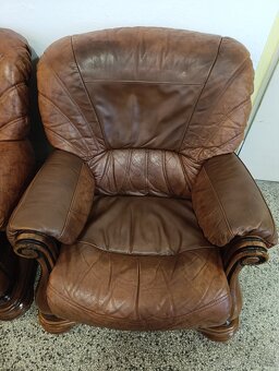 Kožená sedací souprava 3 + 2 + 1, nábytek z masívu - 14