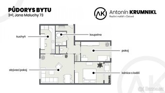 Pronájem bytu 3+1 s lodžií, ul. Jana Maluchy 73 - 14