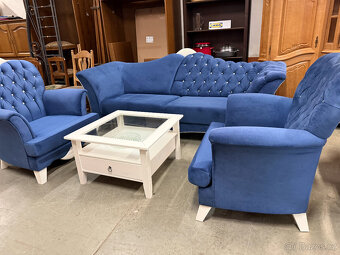 Modrá souprava 3+1+1 v Glamour Miladi stylu - 14