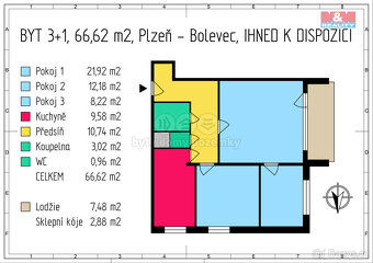 Prodej bytu 3+1, 67 m², Plzeň, ul. Komenského - 14