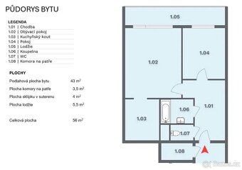 Byt 2+kk/L, 56 m2, s lodžíí, P8 - Libeň, Rozšířená 2047/20 - 14