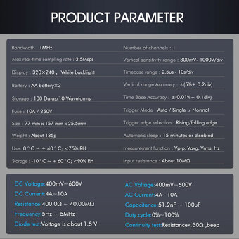 Multimetr/osciloskop TOOLTOP ET2010A 1MHz nový - 14