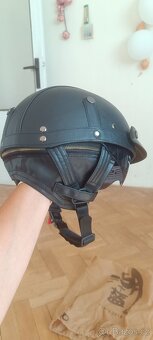 Kožená retro helma s brýlemi, kšiltem - 14