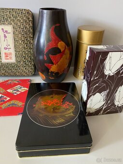 japonská váza japonská krabička plechovka obal originál - 14
