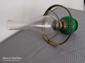 MALACHITOVÁ STAROŽITNÁ  PETROLEJOVÁ LAMPA VYSOKÁ 50.CM - 14