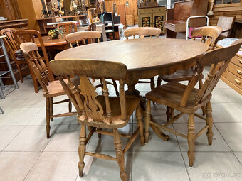 dvakrát historický set dubového stolu a šesti židlí - 14