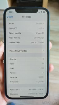 Apple iPhone 12 64GB Blue,skvělý stav,baterie 86%,zár.12mes - 14