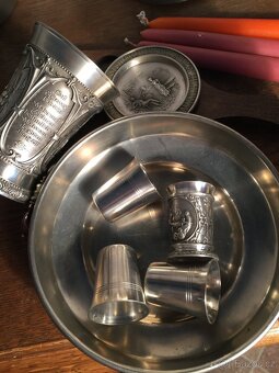 sbírka cínu pohár číše svícen mísa džber Cín - punc - 14