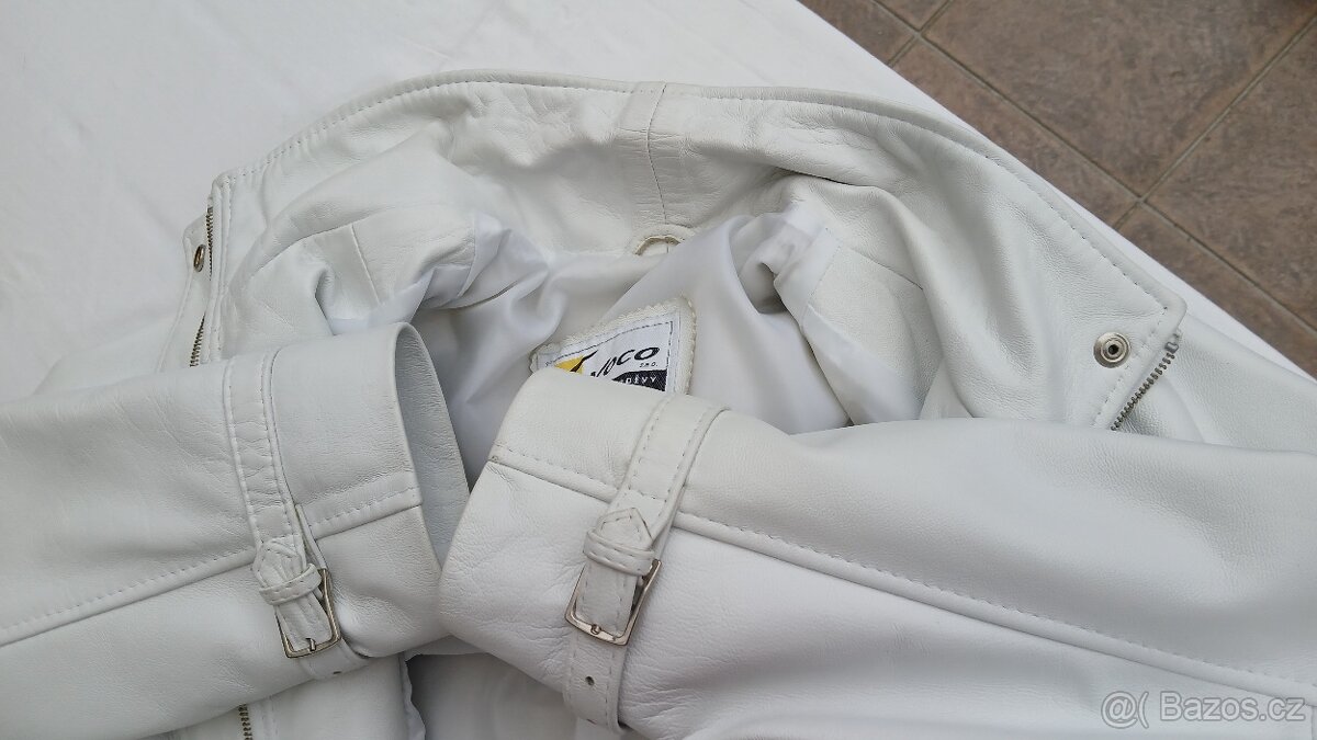 Kožená bílá elegantní delší dámská bunda Evoco vel.XL - 15