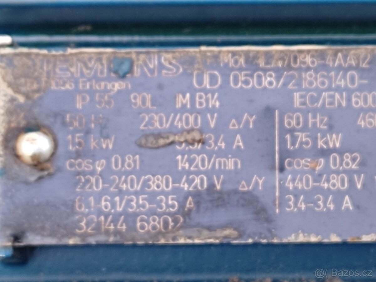 PRODÁM 2 KS ELEKTROMOTOR SIEMENS - 15