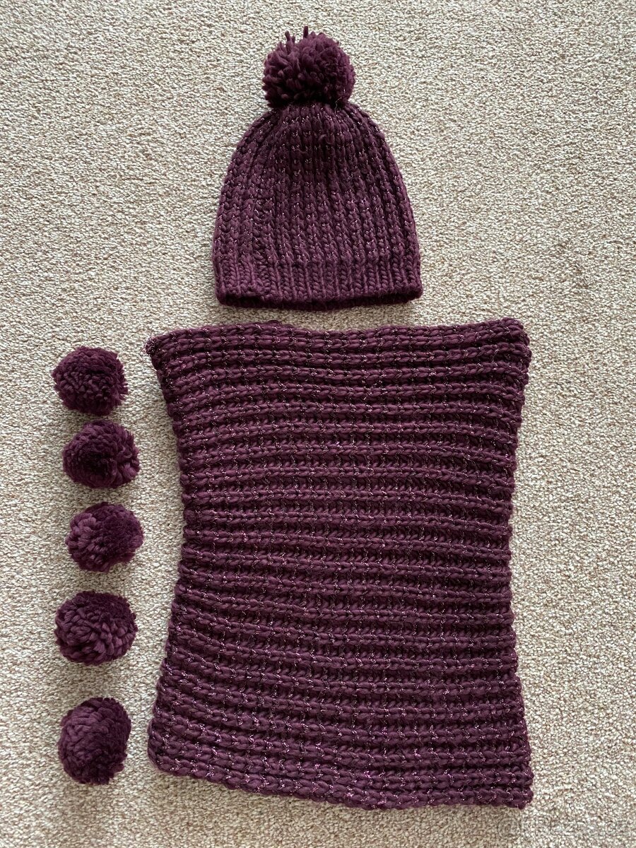 Nové dámské pletené sety - čepice, šála/kruhová šála - 15