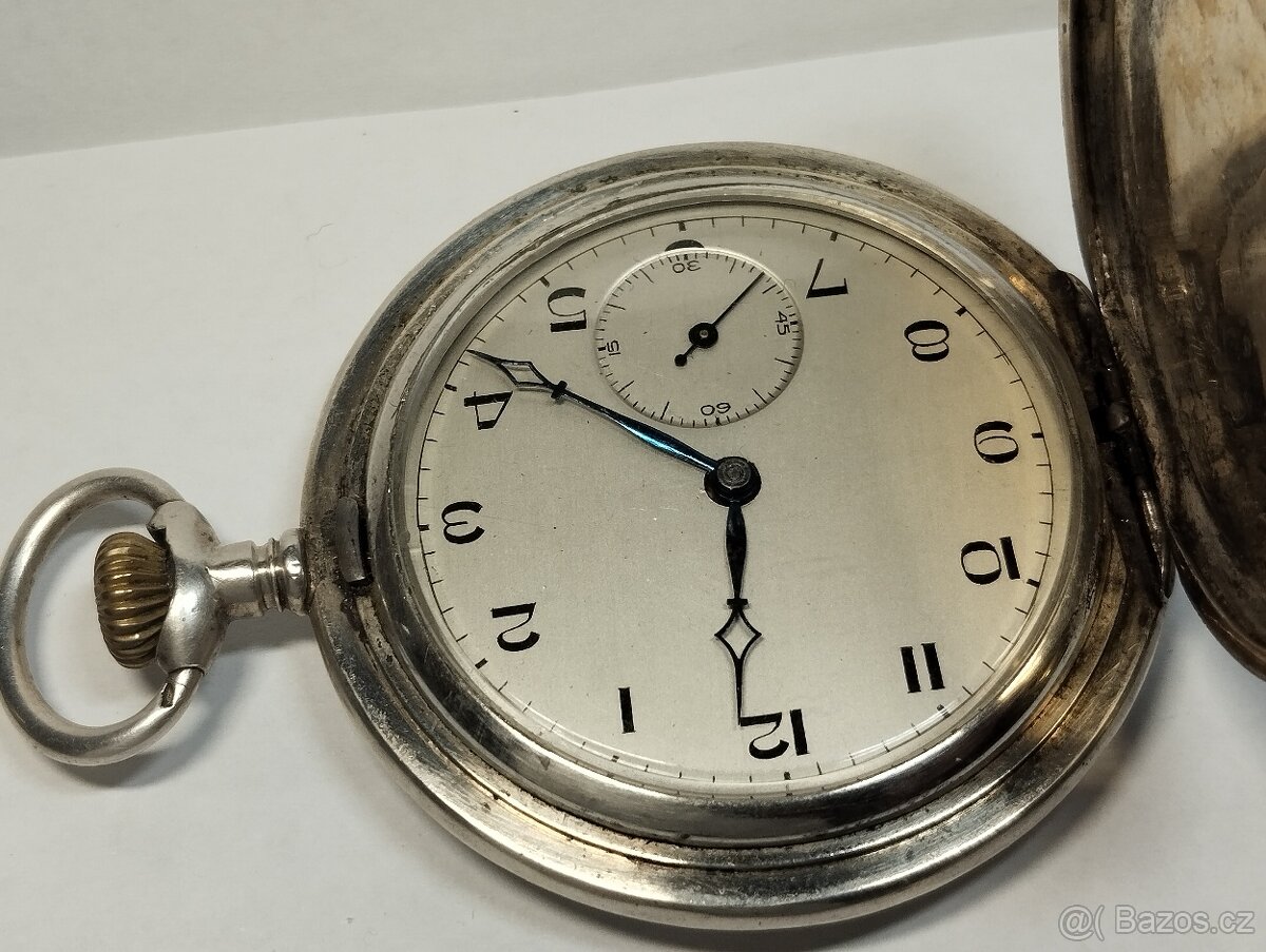 Starožitné pánské stříbrné kapesní hodinky, medaile - 15