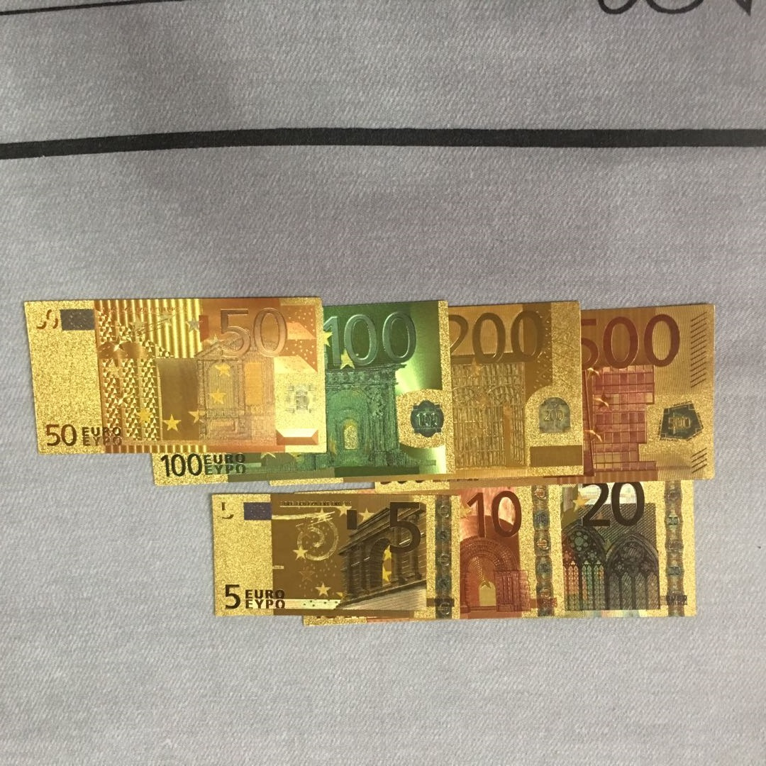 Pozlacená bankovka 24k, suvenýr, záložka, modrá bankovka - 15