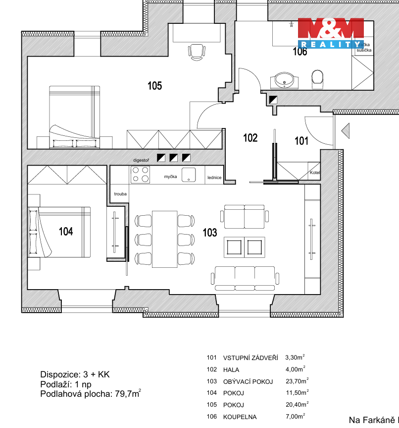 Prodej bytu 3+kk, 79 m², Praha, ul. Na Farkáně III - 15