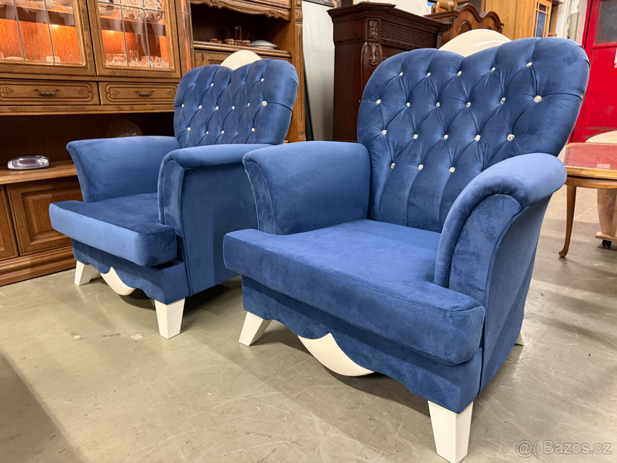 Modrá souprava 3+1+1 v Glamour Miladi stylu - 15