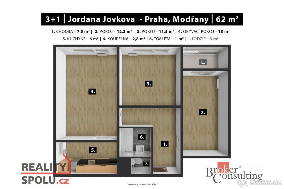 Prodej, byty/3+1, 62 m2, Jordana Jovkova 3252/3, Modřany, 14 - 15
