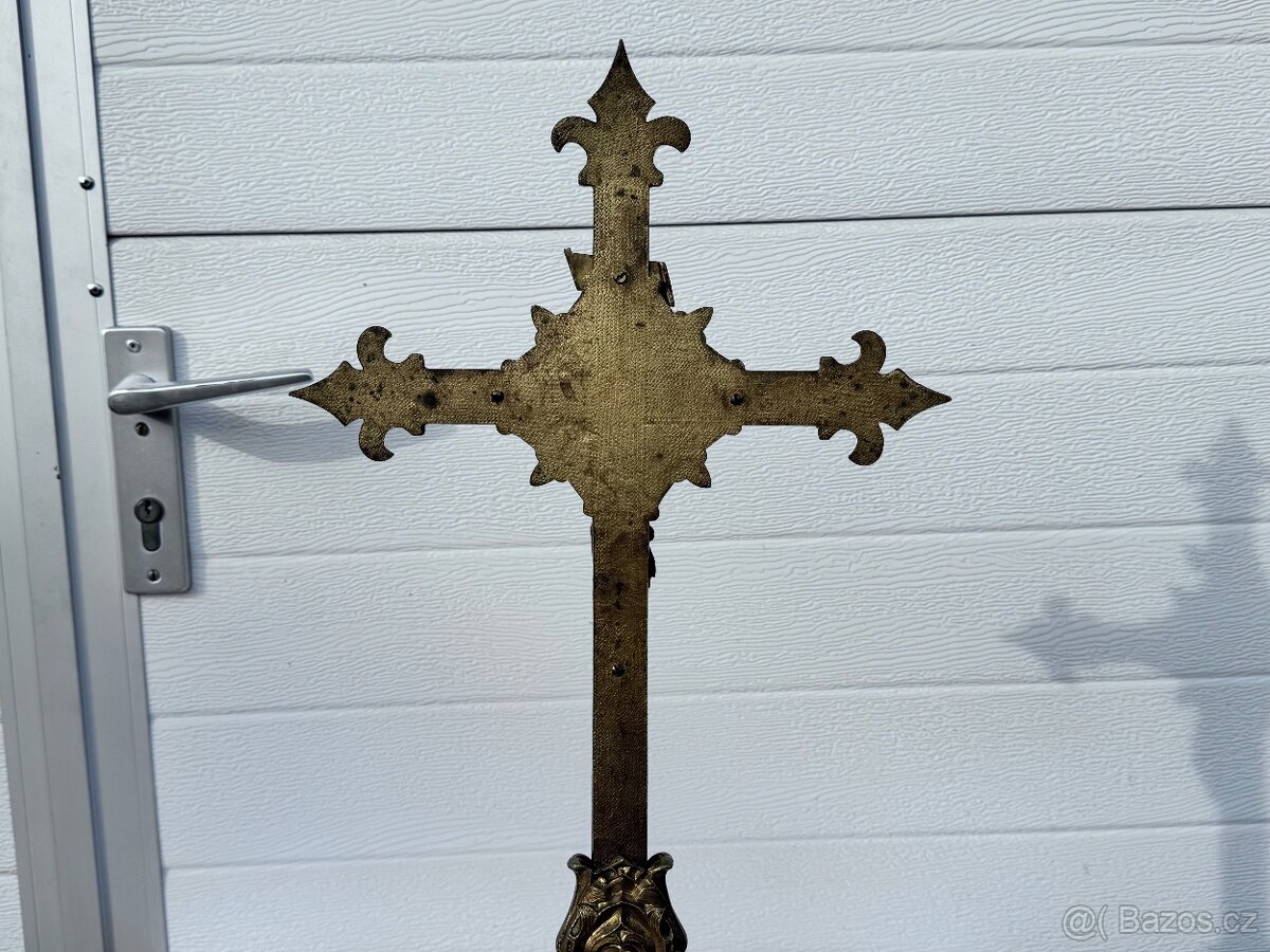 Barokní oltářní velký zdobený kříž původní kus - 15