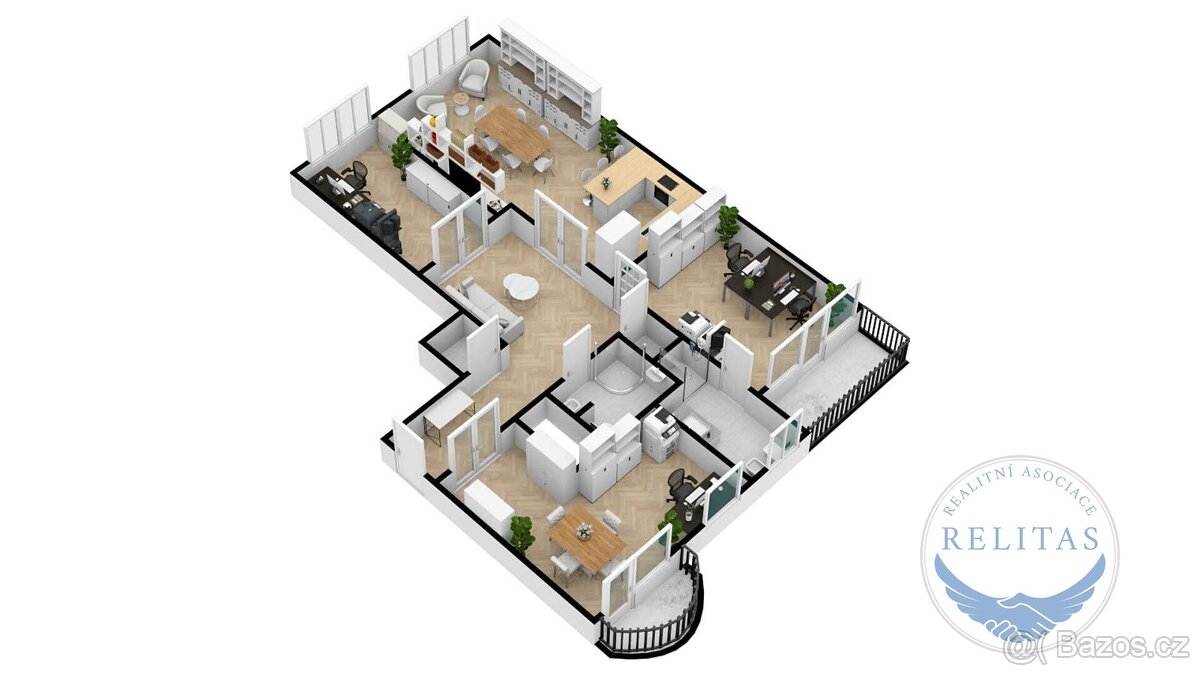 Pronájem klimatizovaného bytu 4+kk, 124 m² + 2xB, 3 neprůcho - 15