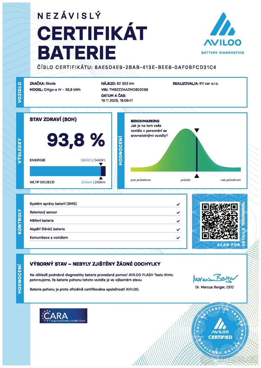 Škoda Citigo-e IV - 36,8 kWh, SoH 93,8 %, DPH - 15