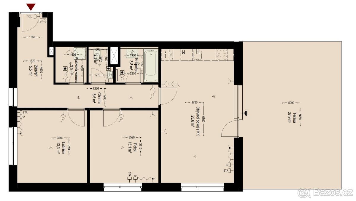 Prodej bytu 3+kk s terasou a parkovacím místem v Trutnově - 15
