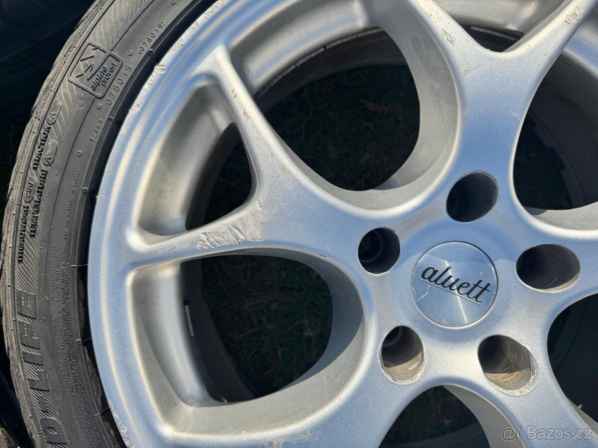 Alu disky Aluett 17" rozteč 5x112 + pneu pěkné - 4 kusy - 15