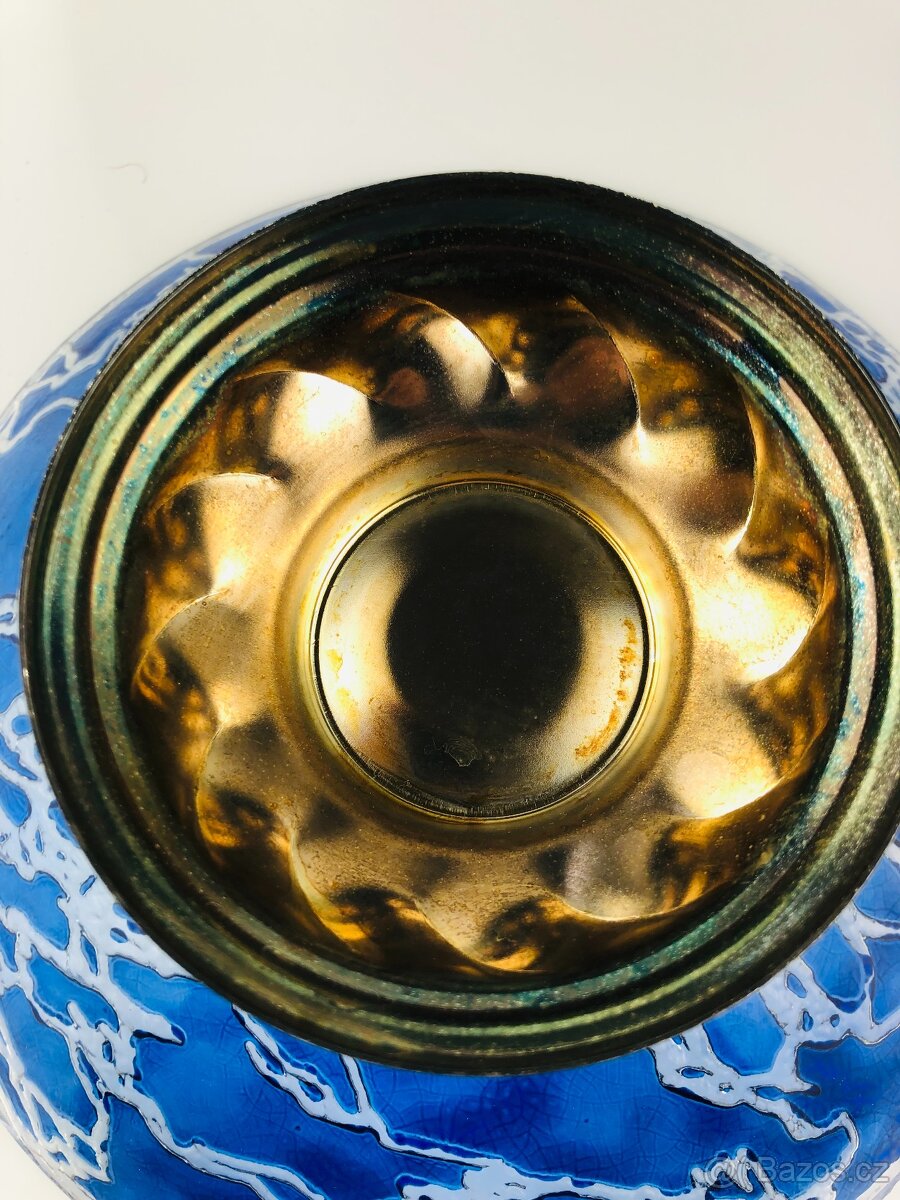 Modrá skleněná umělecká mísa na kovovém podstavci (NP012) - 15