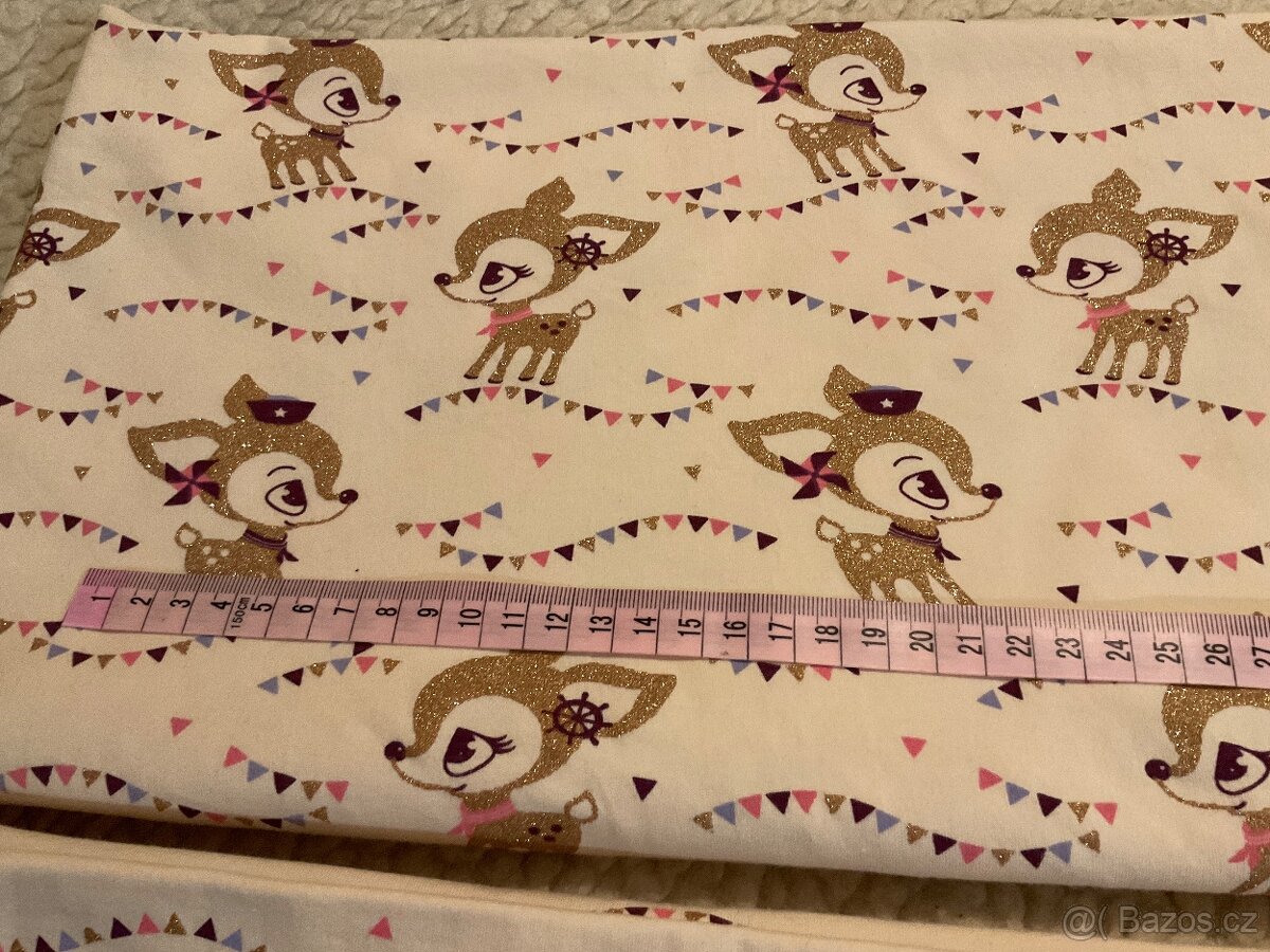 Látka- 2x třpytivý bio úplet se srnkami- 2x 90cm/ 150cm - 15