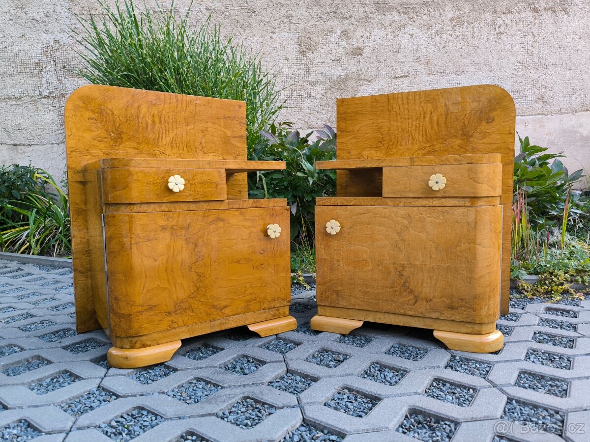 Art Deco noční stolky + toaletní stolek - 30. léta - 15