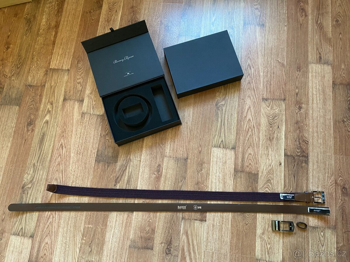 Nový dárkový set opasků BANDI - hnědý kožený, vínový pružný - 15