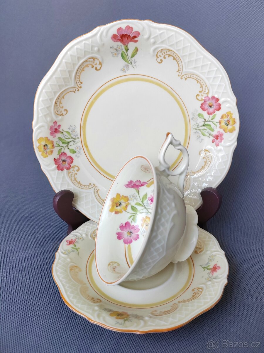 Krásná porcelánová čajová sada/trio od manufaktury Karlsbad - 15