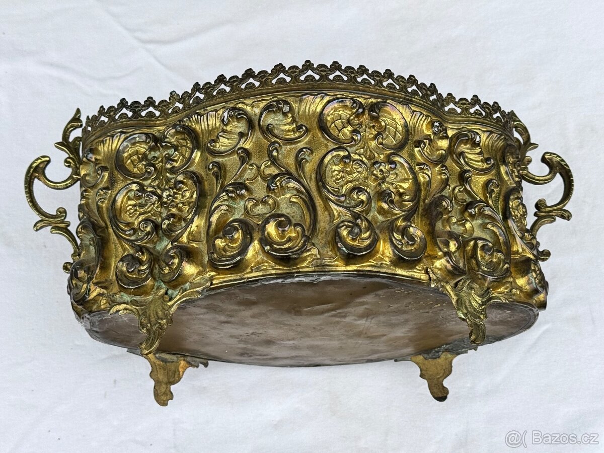 Žardiniéra květináč starožitný 1850-60 mosaz Francie Napoleo - 15