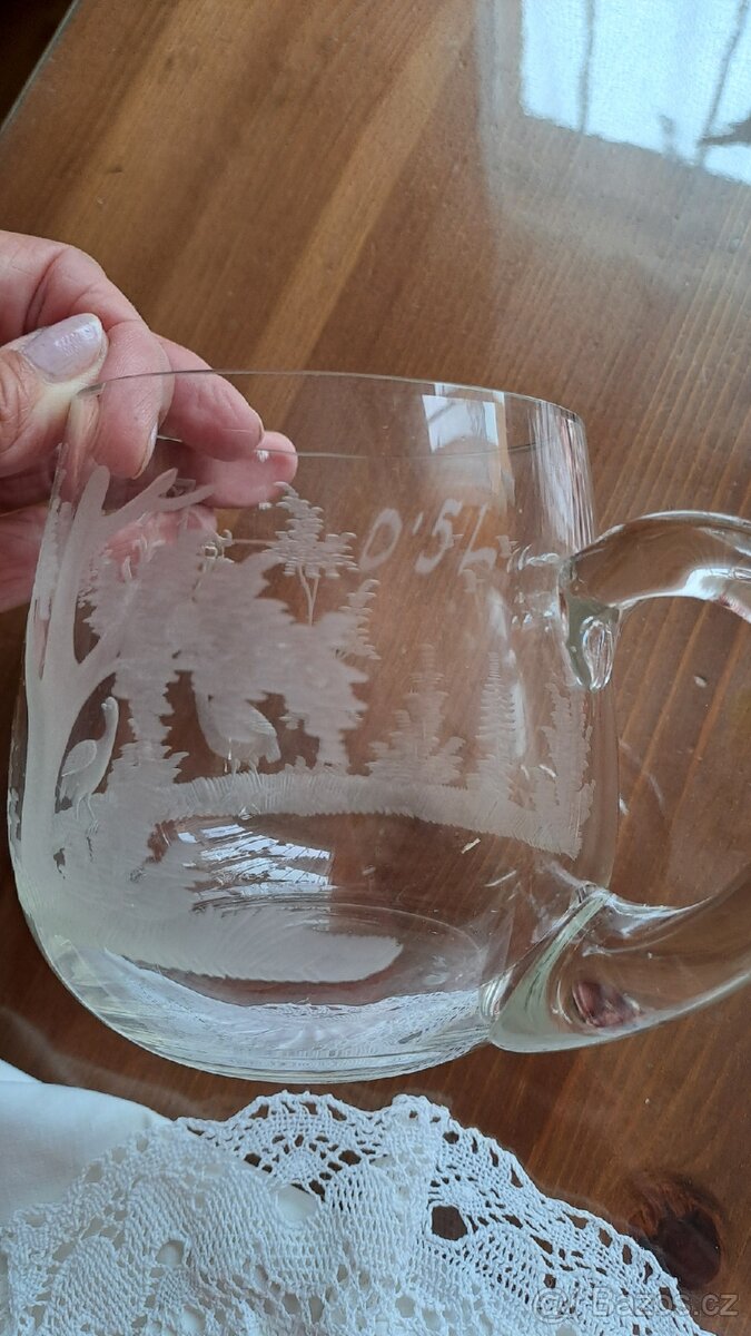 Staré sklo- rosalinové, medové broušené - 15