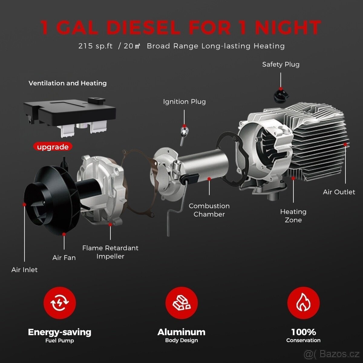 Naftové topení 5-8kW, 12/24/230V, auto start/stop, BT - 15