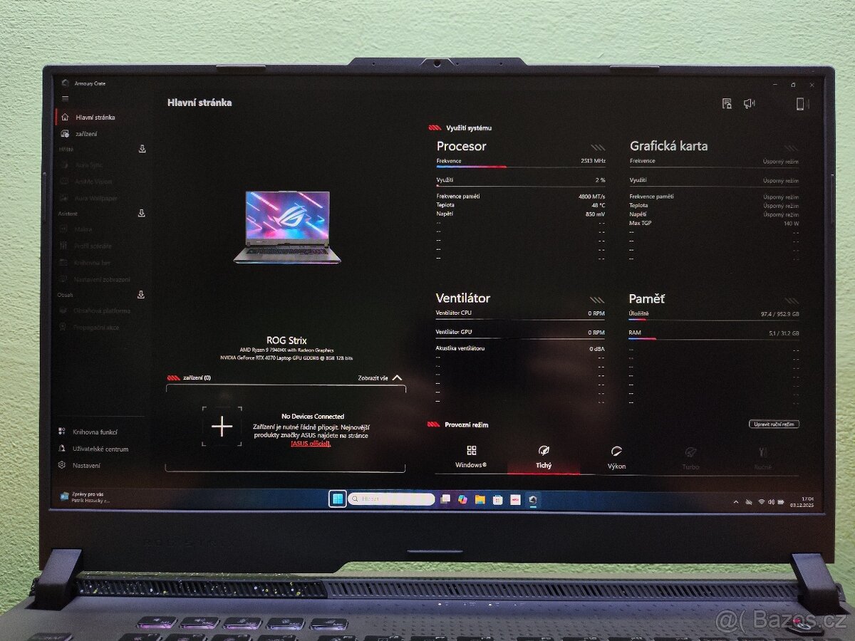 17" ROG Strix G17,R9-16Core,4070-RTX-140w,32Gb,TOP-Záruka. - 15