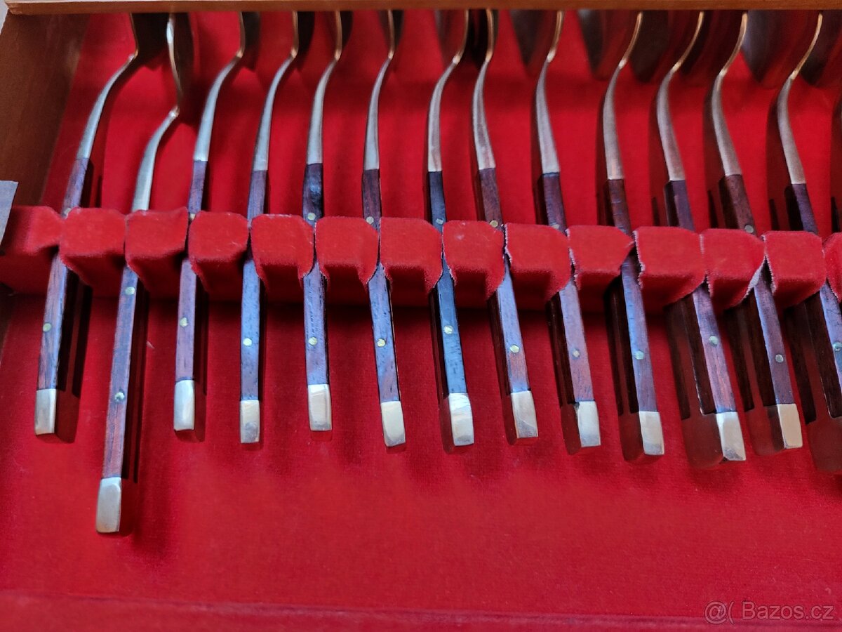 Dvoupatrová příborová sada (mosaz a týkové dřevo) - 15