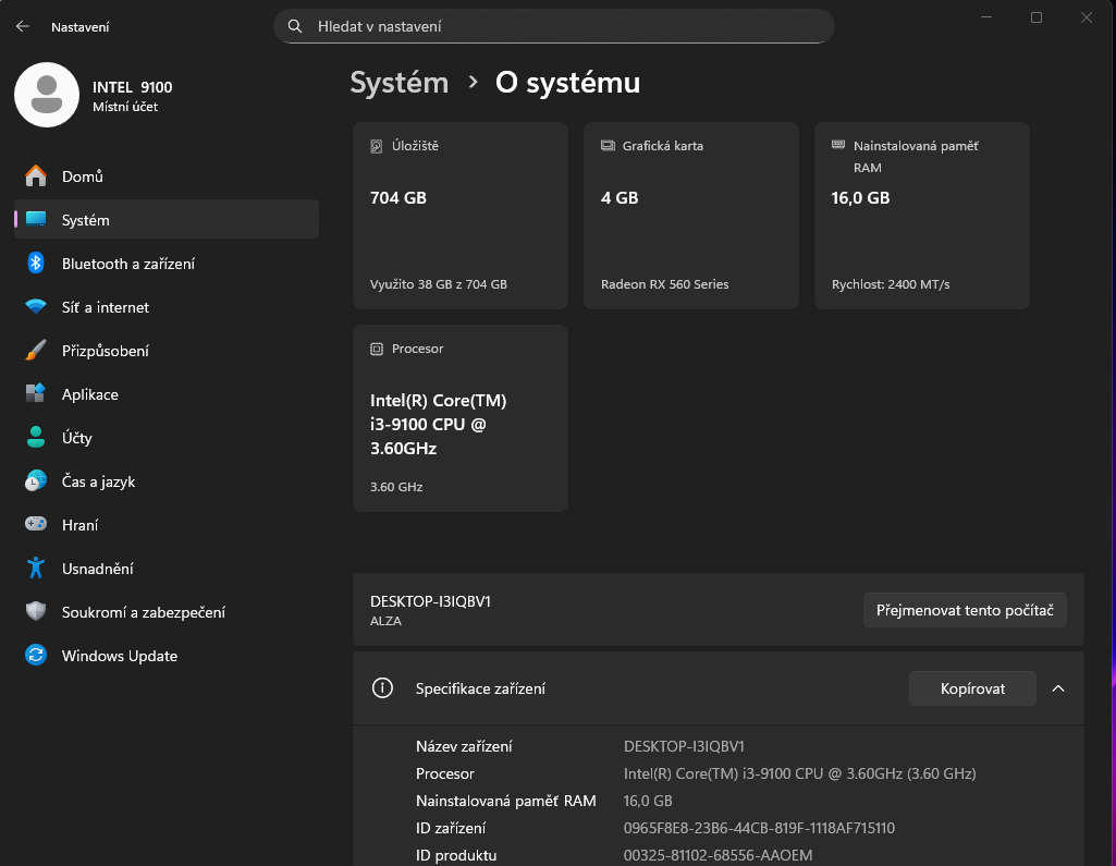 Herní i3 9100,16GB DDR4,NVME,RX560 4GB - 15