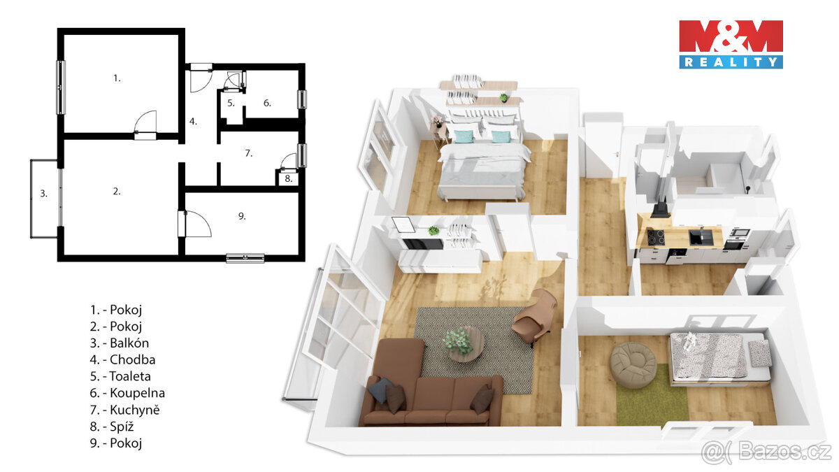 Prodej bytu 3+1, 55 m², Hodonín, ul. Skácelova - 15