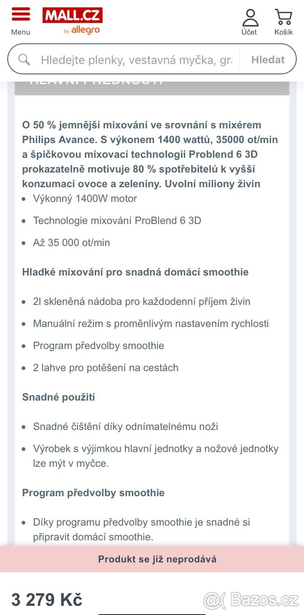 Výkonný stolní mixer philips - skleněná nadoba - 15