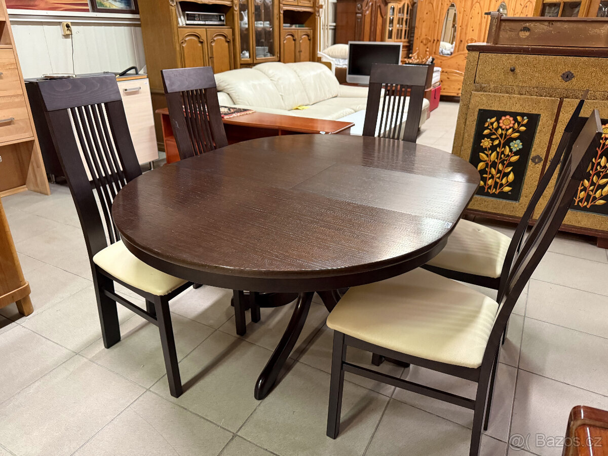 třikrát set dubový stůl se šesti židlemi - 15